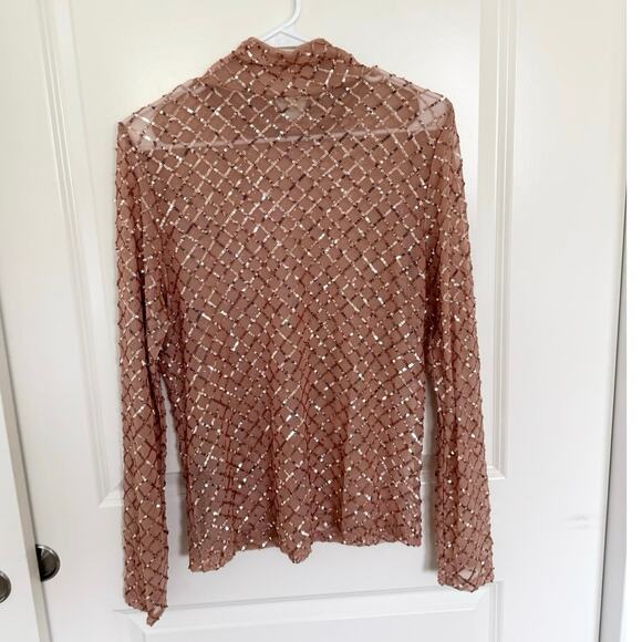 Anthropologie Pilcro Turtleneck Sequin Mesh Top Gold Party Disco Large - Picture 3 of 5